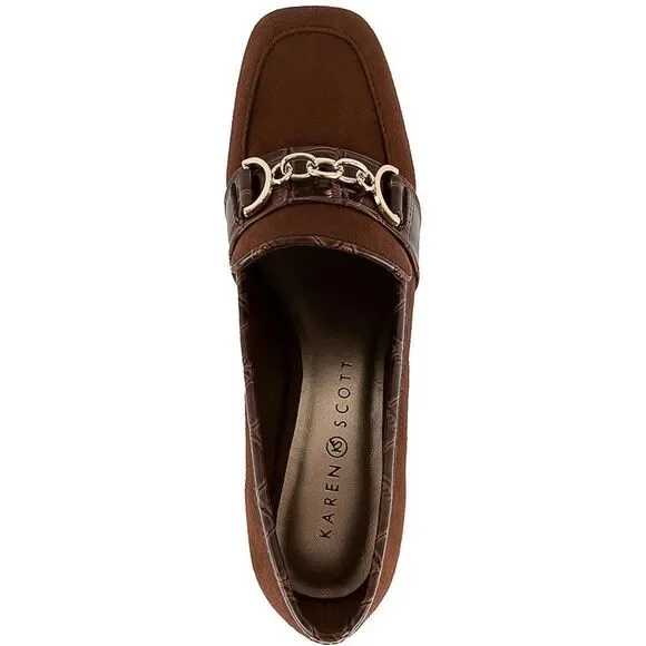 Karen Scott Brown Block Heel Loafers - Picture 3 of 4